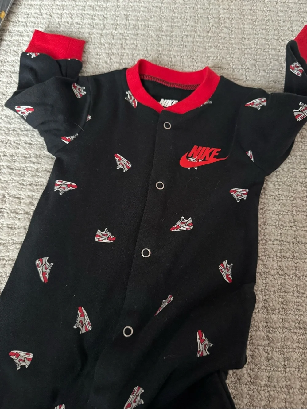 NWT 6 month Nike Baby Black & Red Footed One-Piece